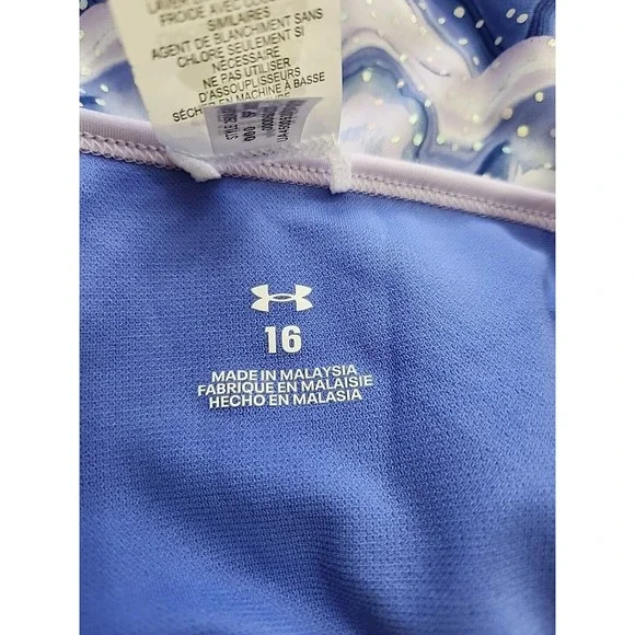 Under Armour One Piece Swimsuit Girls 16 Nebula Purple Waves NEW - Picture 3 of 6